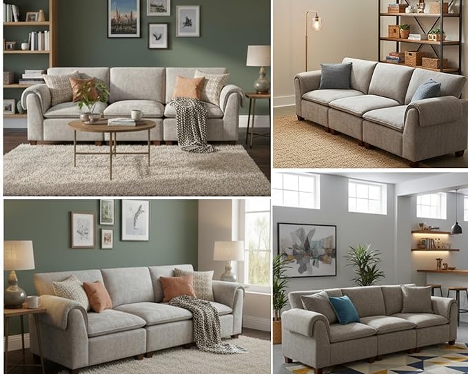 VESCASA 56.5 Inch Love Seat Sofa 2 Seater Modular Cloud Couch with Waterfall Armrest and Back Cushion for Living Room Apartment Lounge Grey Chenille