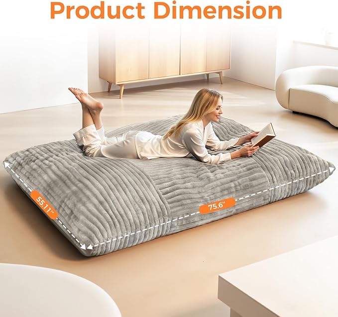 3 in 1 Giant Bean Bag Chair Convertible Bean Bag Bed for Adults and Kids Oversized Comfy Memory Foam Floor Sofa with Machine Washable Cover for Living Room Bedroom &amp Dorm(Taupe)