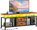 TV Stand with LED Light and Power Outlets Entertainment Center with Fabric Drawers and Open Shelves 41.7 TV Cabinet for TVs up to 45 Inch Media Console for Living Room Brown DS03UDBR