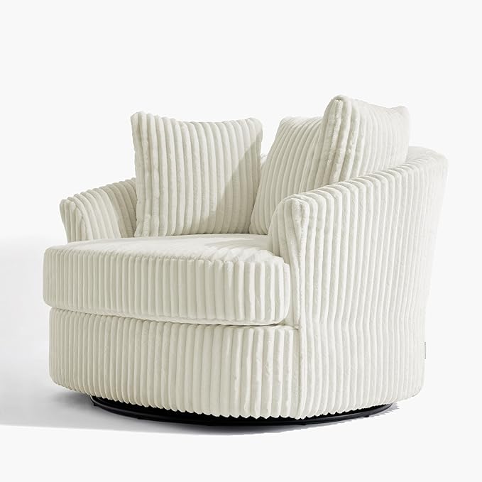 Oversized Round Swivel Barrel Accent Chair with Pillows Comfy Modern Chaise Lounge Sofa Indoor for Living Room Bedroom (Beige Set of 1)