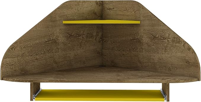 Manhattan Comfort Bradley Corner Floating Desk with Shelves &amp Gliding Keyboard Drawers Wall Mounted Table for Small Spaces Home Office and Bedroom Mid Century Modern Design Rustic Brown/Yellow