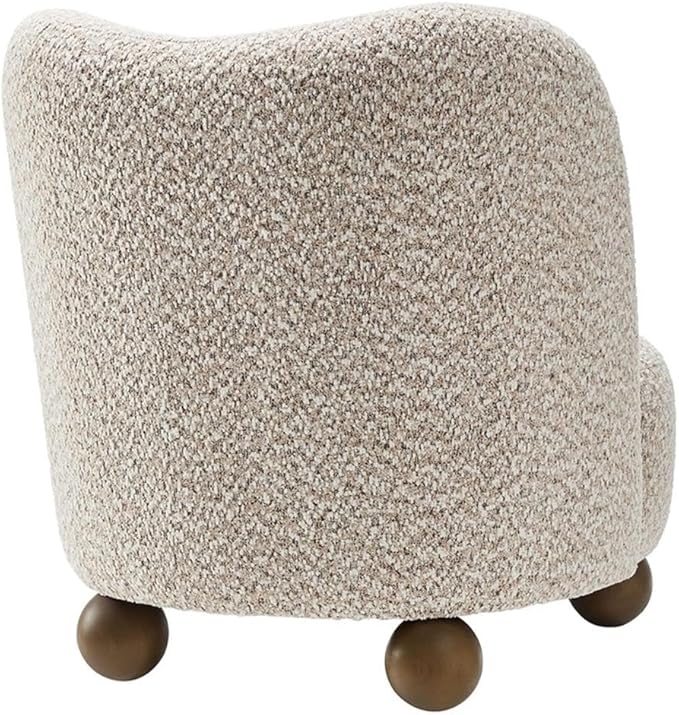 Pemberly Row Boucle Upholstered Accent Chair Coral Fabric Walnut Wood Feet Dense Foam Padding Sinuous Spring Support Low-Profile Barrel Design Mid-Century Style for Living Room or Bedroom