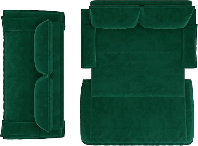 73.2‘’ Velvet Queen Pull Out Sofa Bed 3-in-1 Convertible Loveseat Sleeper Sofa Couch with Armrest Space Saving for Living Room Apartment Green
