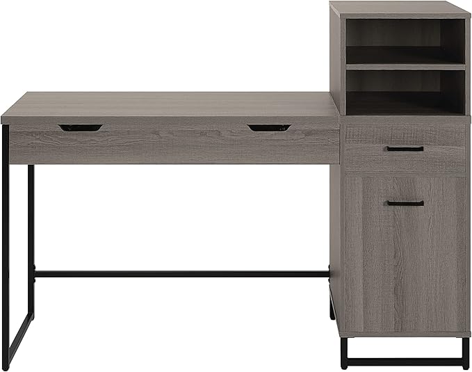 OSP Home Furnishings Hagney Lane Worksmart Sit-to-Stand Desk with 3 Adjustable Positions and Extra Shelves Farm Oak