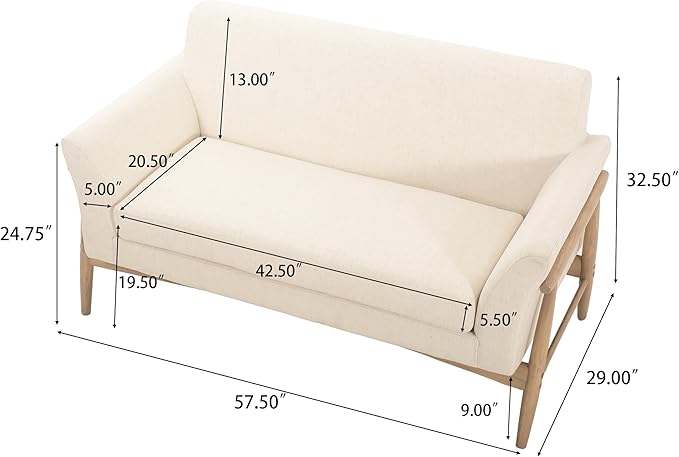 Christopher Knight Home Canna Fabric Flared Arms Loveseat Comfy Upholstery 2 Seater Sofa Wooden Frame Living Room Chair Soft Seating Lounge Sofa for Bedroom/Office Beige + Natural