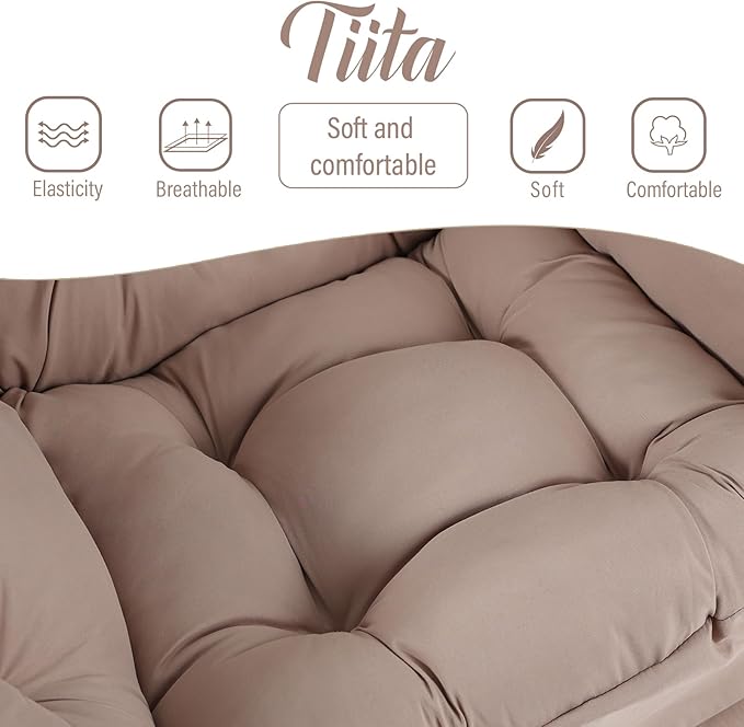 Tiita Lazy Chair with Ottoman Khaki Modern Large Accent Chair Comfy Leisure Sofa Armchair with Ottoman Reading Chair with Footrest for Bedroom Living Room Dorm Rooms Khaki