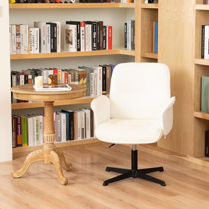 FurnitureR Relax Chair Featuring Fashionable Loop Yarn 12.6 INCHES X Base. Unique Living Room Chair with 360° Swivel Function and Height Adjustment Function White