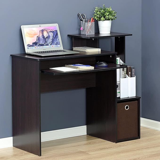 Maykoosh Writing Desk - Compact Computer Desk with Keyboard Drawer &amp CPU Storage - Modern Home Office Desk