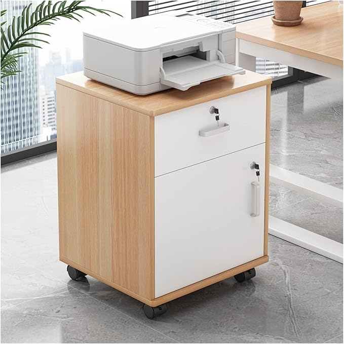Filing Cabinet Wood File Cabinet Mobile Filing Storage File Folder Organizer Cabinet with Wheel Lockable Casters Multifunction Printer Stand 1-Drawer 14.1D X 15.7W X 19.6H Storage Cabinet ( Col