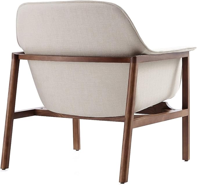 Manhattan Comfort Miller Mid Century Modern Accent Chair Linen Weave Upholstery Seamless Bucket Seat with Flared Arms Ideal for Living Room Bedroom &amp Office Use Fully Assembled Set of 1 Cre