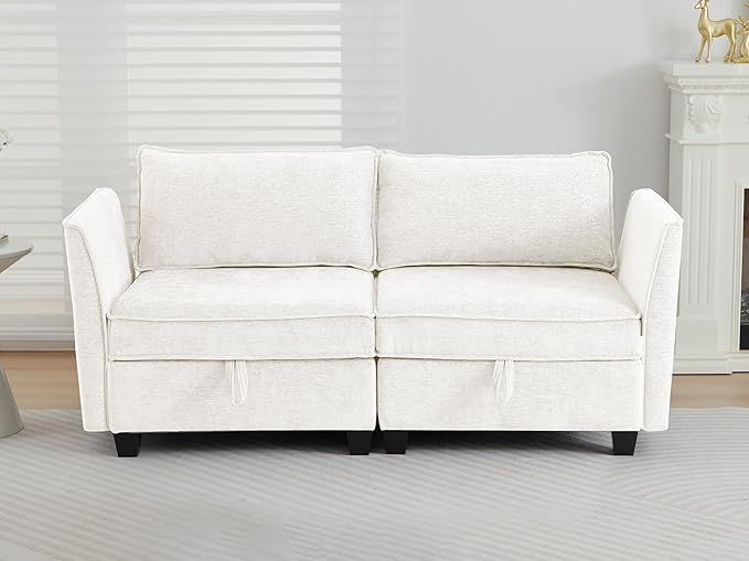 ORRD Small Modular Sectional Sofa Loveseat Couch with Storage 2 Seater Sofa Modular for Living Room Office (Beige)