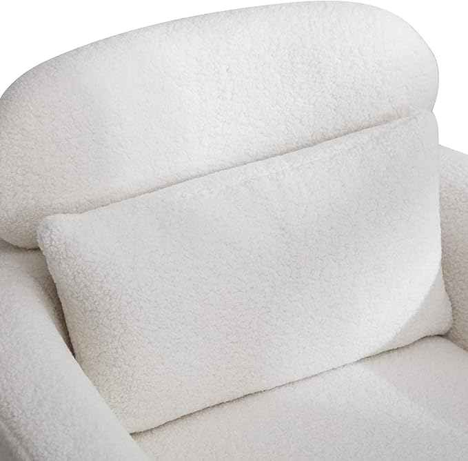 29.5 W Modern Boucle Accent Chair Armchair Upholstered Reading Chair Single Sofa Leisure Club Chair with Gold Metal Leg and Throw Pillow for Living Room Bedroom Dorm Room Office Ivory Boucle