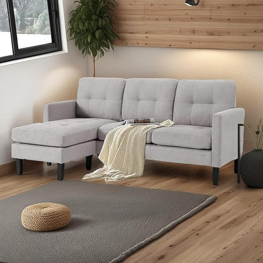 L Shaped Couch Sectional Couches with Storage Ottoman Convertible Sleeper Sofa with Reversible Chaise Comfy Couches with Reversible Chaise for Apartment Living Room Light Gray