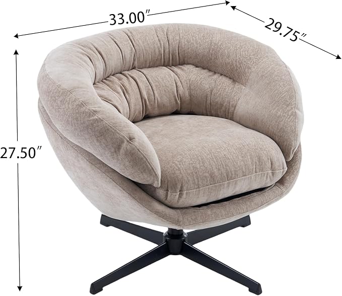 Christopher Knight Home 360° Swivel Club ChairChenille Upholstered Accent Chair with Removable Cushion Round Office Chair with Black Metal BaseBrown