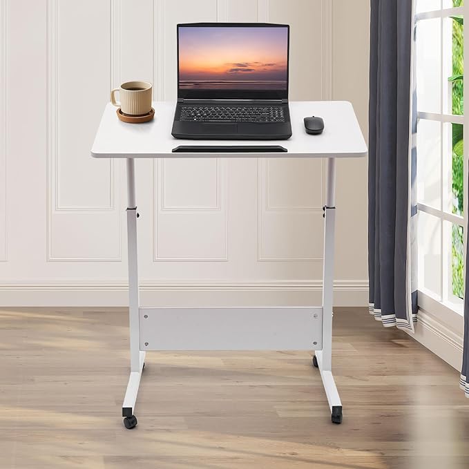 Adjustable Height Standing Desk Stand Up Desk with 360° Flip Wheels for Small Spaces and Home Offices Classrooms White(Adjustable Height: 32-47 in)