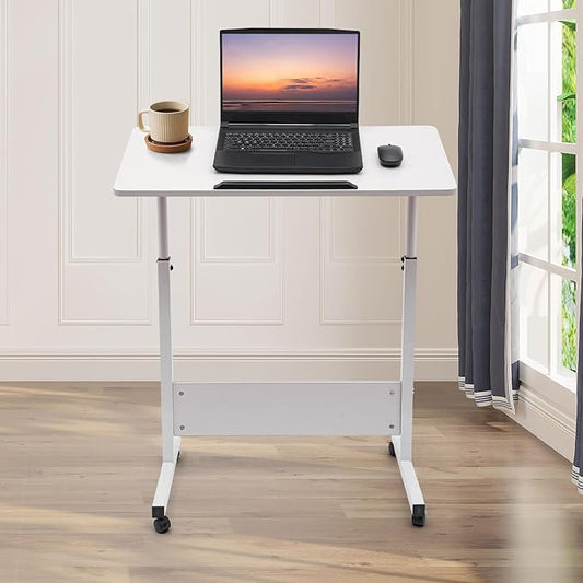 Adjustable Height Standing Desk Stand Up Desk with 360° Flip Wheels for Small Spaces and Home Offices Classrooms White(Adjustable Height: 32-47 in)