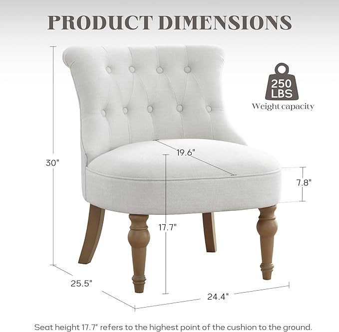 Living Room Chairs Armless Accent Chair Comfy Tufted Bedroom Chair Upholstered Chair with Wooden Legs for Reading Room Reception Apartments and Dormitories (Beige)