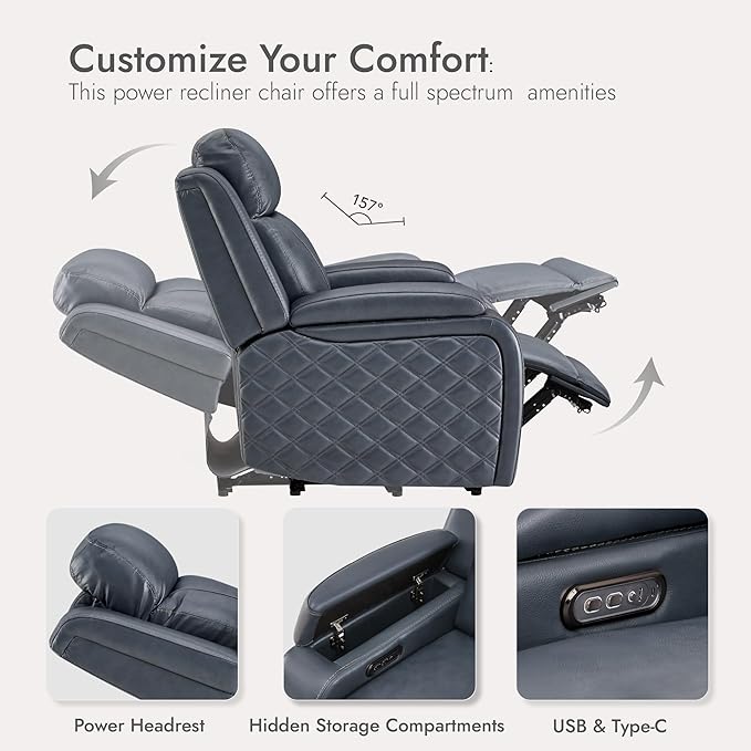 Watson &amp Whitely Genuine Leather Power Recliner Chairs for Adults Zero Gravity Recliner with Power Headrest &amp Hidden Storage RV Electric Reclining Sofa Chair for Living Room Home Office Na