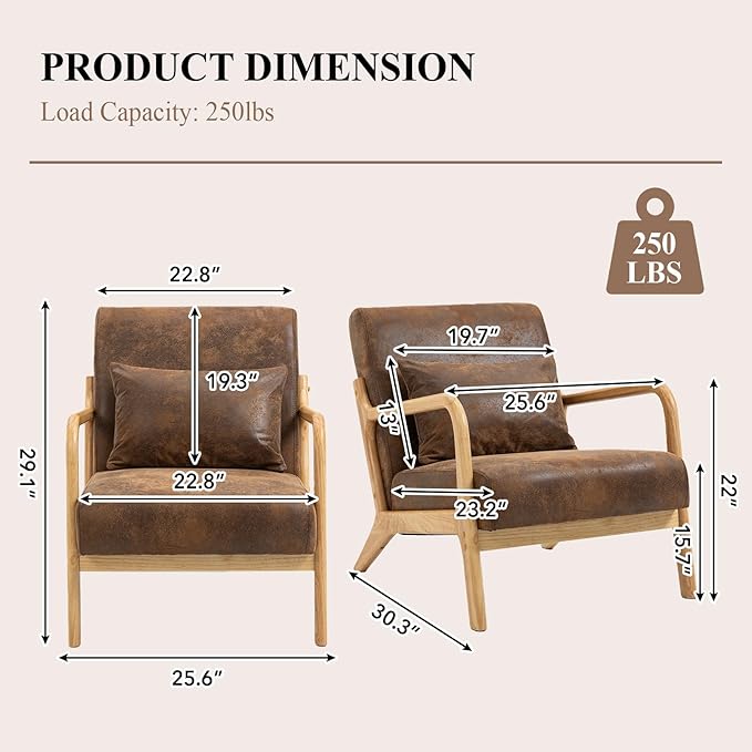 Minimalist Accent Chair Gold-Foiled Fabric Upholstered Mid-Century Modern Chair with Pillow Lounge Arm Chair with High Backrest Comfy Reading Chair for Living Room Balcony (Brown)