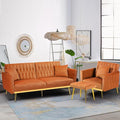 2 Pieces Velvet Sofa Set with Adjustable Armrest and Backrest 70” Convertible Futon Sofa Bed &amp Mordern Accent Chair with Ottoman for Living Room Bedroom Orange
