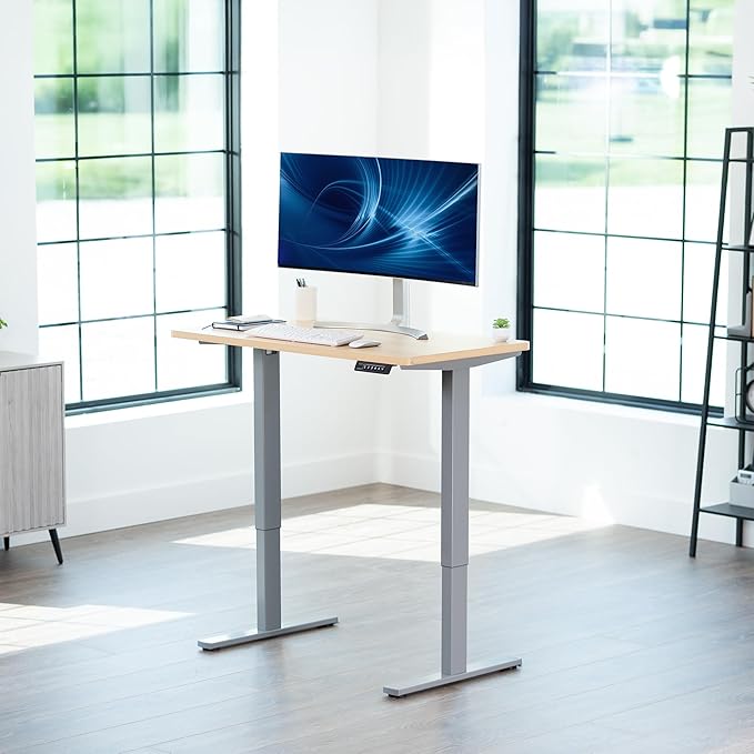 VIVO Electric 43 x 24 in Standing Desk Memory Height Adjustment 1B Series Holds 220 lbs One-Piece Light Wood Top Gray Frame DESK-KIT-1G4C
