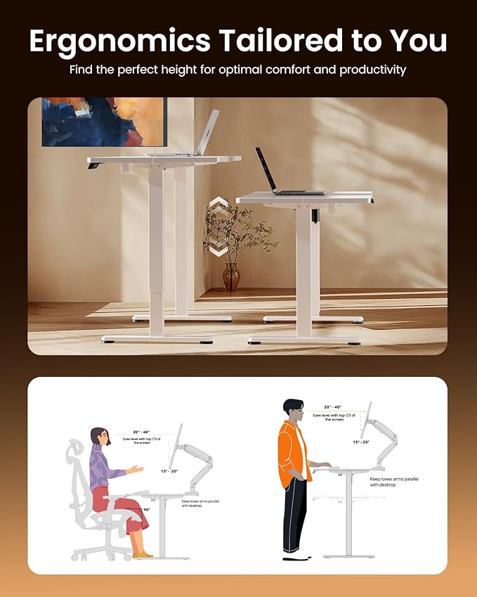 ErGear Electric Standing Desk 48 x 24 inch Height Adjustable Sit Stand Up Desk Computer Home Office Desk with 4 Memory Height Buttons Two Pieces Desktop White EGESD110W
