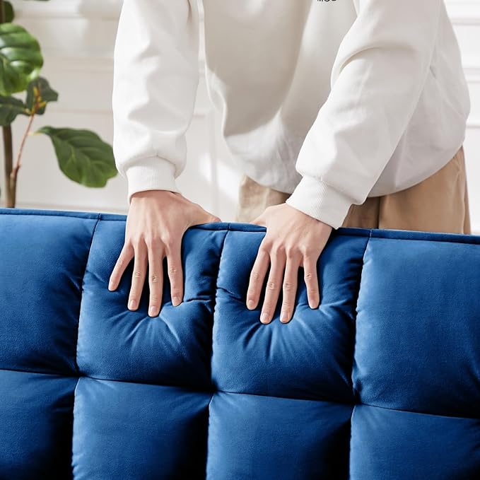 3 in 1 Convertible Sleeper Sofa Bed 55 Pull Out Couches Modern Loveseat Sleeper Sofa with Adjustable Reclining Backrest &amp Side Pockets for Living Room Velvet Fabric Blue