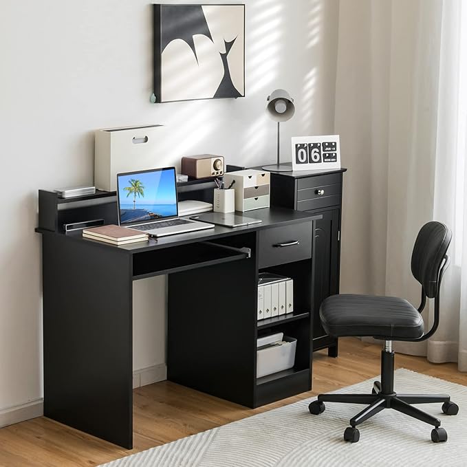 Tangkula Computer Desk with Drawer &amp Keyboard Tray 22 Inch Wide Modern Study Writing Desk with Desktop Hutch &amp Storage Shelves Home Office Desk for Kids Wood PC Laptop Desk Desk for Bedroo