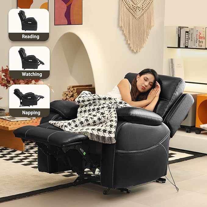 EONIX Real Zero Wall Hugger Recliners Dual Motor Zero Clearance Power Recliners for Small Spaces RV Recliner Chair for Living Room with Heat and Massage SXXY003992 Black