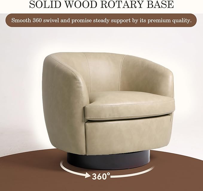 Faux Leather Swivel Barrel Chairs Set of 2 Modern Round Swivel Accent Chair with 360° Rotation Upholstered Armchair Club Chair for Living Room Bedroom Office (Cream)