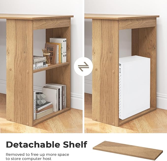 GRAFFY Computer Desk with 6 Storage Shelves - 48 Reversible Writing Desk Workstation with Bookshelf and CPU Stand Modern Compact Office Desk for Bedroom Study Home Office (Natural)