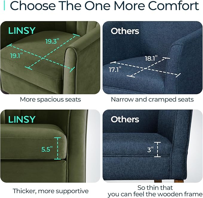 LINSY Accent Chair with Ottoman Modern Barrel Chair Small Armchair Reading Chair with Footrest Comfy Round Arms Chair for Living Room Bedroom Reading Room Velvet Olive Green