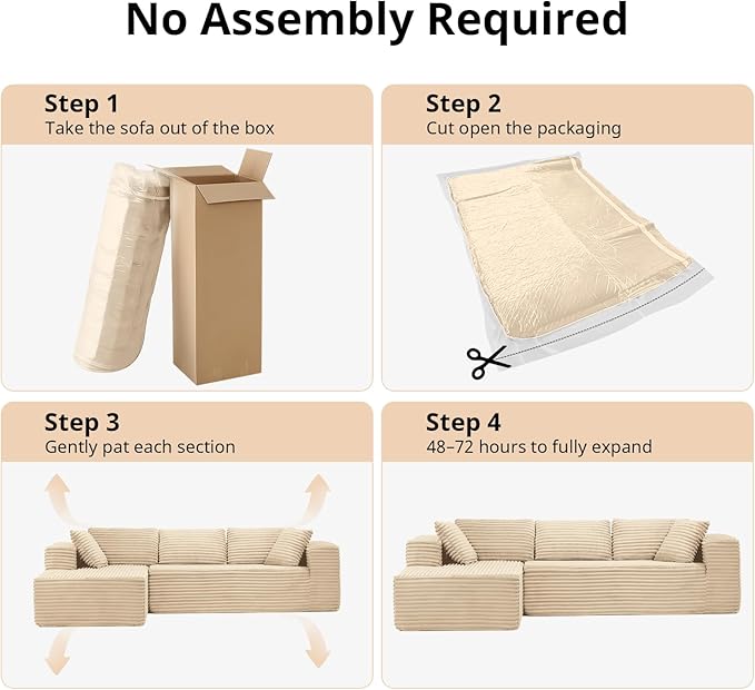 LUCKLIFE Modular Sectional Couch with L-Shape ChaiseCorduroy Upholstery Boneless Couches for Living RoomOversized Sleeper SofaNo Assembly Required (Beige L Shape with Left Facing Chaise)