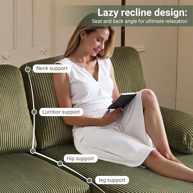 VINGLI 110 Sectional Couches for Living RoomU Shaped Couch with Double Chaise 4-Seat Sofa Set with Corduroy Fabric for Home FurnitureGreen