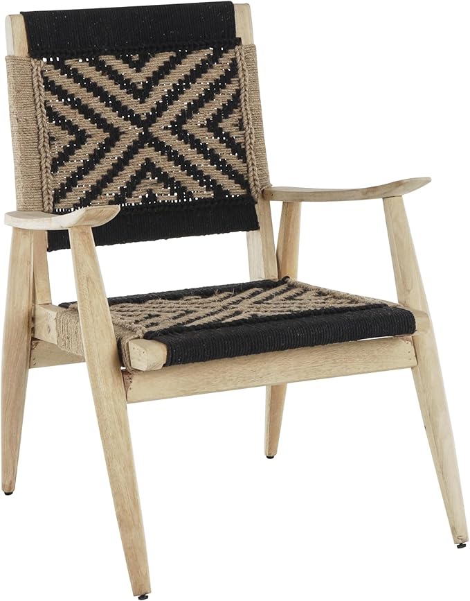 Deco 79 Jute Rope Handmade Living Room Accent Chair Side Chair with Brown Mango Wood Frame Corner Chair 25 x 24 x 33 Black
