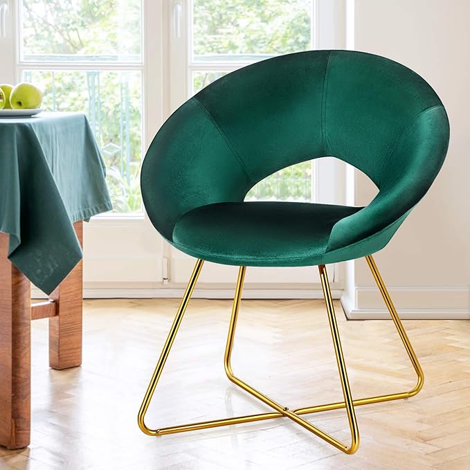 Giantex Modern Velvet Accent Chair Comfy Cute Upholstered Vanity Desk Chair Max Load 300 Lbs Decorative Mid Century Single Sofa Armchair for Living Room Bedroom Dining Room Green
