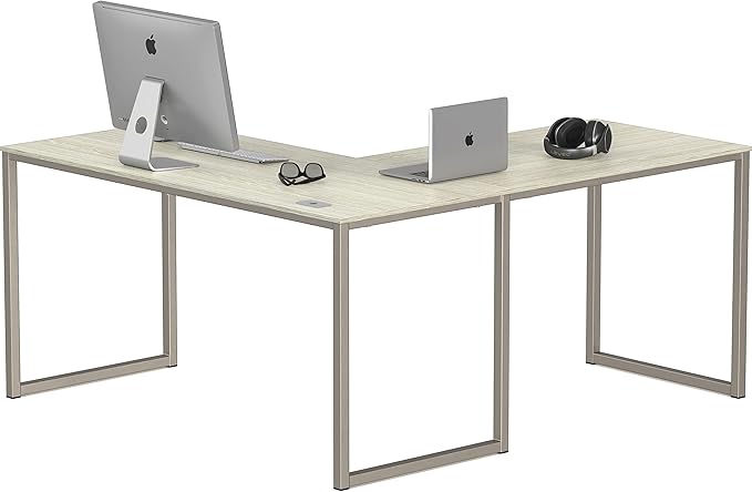 SHW Mission 55 x 60 Inches L-Shape Home Office Computer Desk Maple
