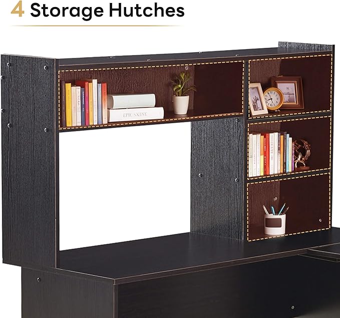 ivinta L Shaped Office Desk with Storage Shelves 47.2 Modern Corner Computer Desk with Storage hutch for Gaming Writing Study Wrok Small Home Office Table for Bedroom Living Room 7194 (Dark Brown)