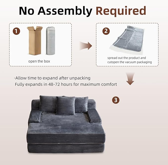 67'' Chaise Lounge Chair Indoor Oversized Upholstered Sofa Bed Modern Deep Seat Sofa Comfy Corduroy Sleeper Couch for LivingroomBedroomNo Assembly (Grey)