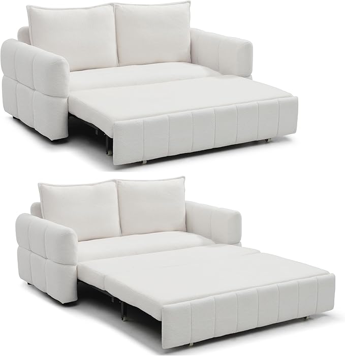 70 Convertible Sleeper Sofa Couch Full Size 3-in-1 Pull Out Sofa Bed for Living Room Upholstered Loveseat for Home Office Bedroom Apartment White