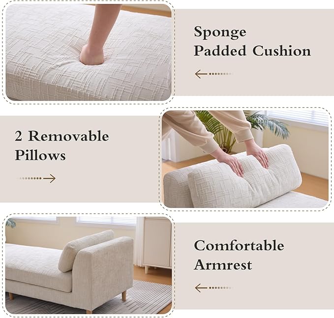Chifee &amp Vingol End of Bed Bench King Size 83.1 W Bedroom Benches Upholstered Entryway Bench with Removable Pillows for Living Room Bed Room HallwayBeige