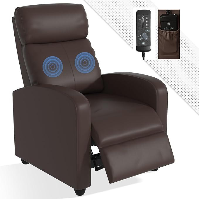 Massage Recliner ChairHome Theater Seating Single Sofa for AdultsReclining Seat with Backrest and FootrestModern PU Leather Wingback Seating for Living RoomOfficeApartment - Brown