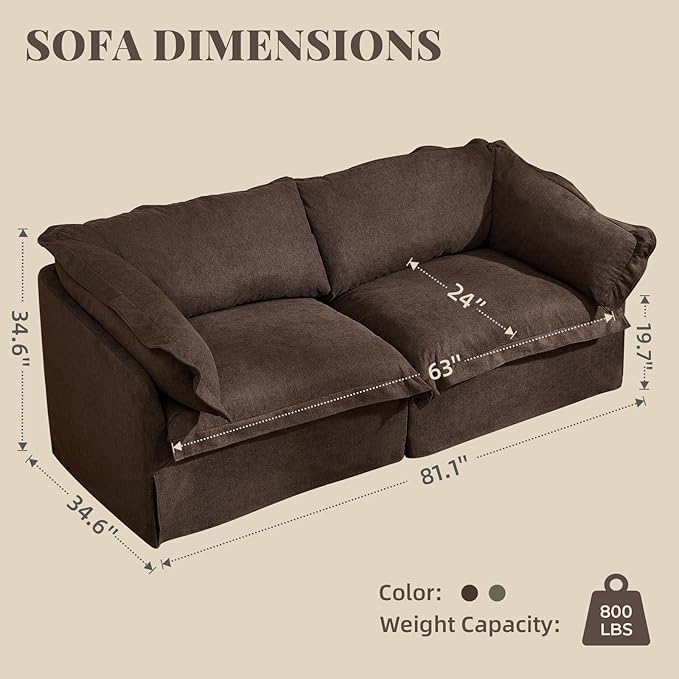 81'' Sofa Couch with Storage 3 Seater Sofa with Extra Deep Seats Retro Couch with Removable Washable Cover for Living Room Brown