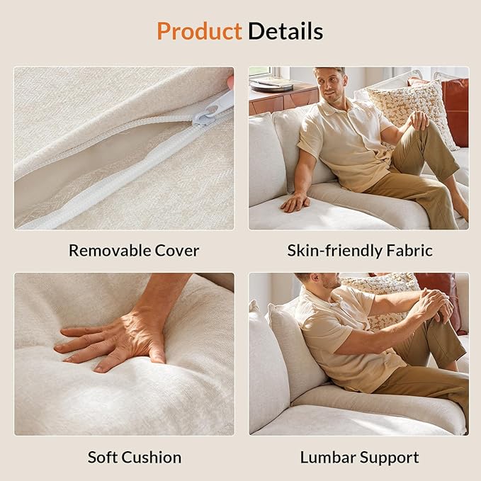 HULALA HOME Backrest Cushion for Sectional Sofa Couch Beige