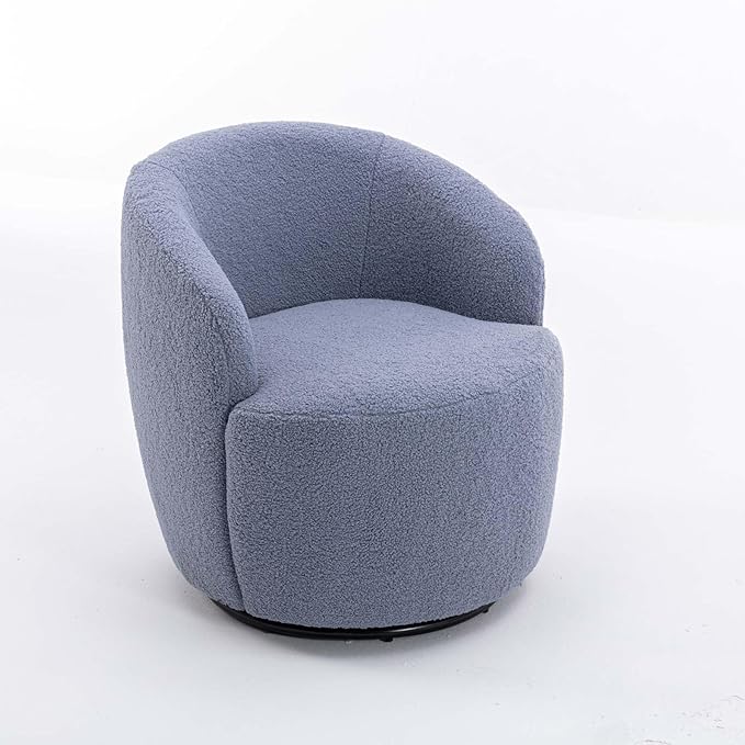 Swivel Barrel Chair with Foam FilledSwivel Accent ChairComfy Backrest Teddy Round Swivel Chair for Living Room (Light Blue)