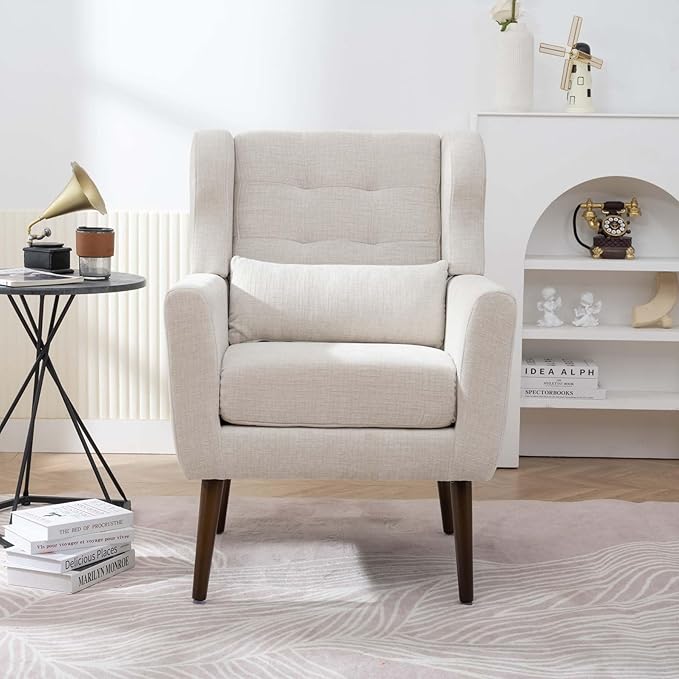 Modern Accent Chair&ampWingback Chair&ampLiving Room Chairs ComfySmall Arm Chair&ampClub Chair&ampSide Chairs for Living RoomSingle Chairs Living Room with Waist Pillow for Small SpaceOffice (B