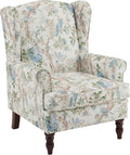 MELLCOM Floral Accent Chair High Back Upholstered Armchair with Solid Legs Leisure Single Sofa Chair for Living Room Bedroom Home Office Light Blue Floral&ampBird