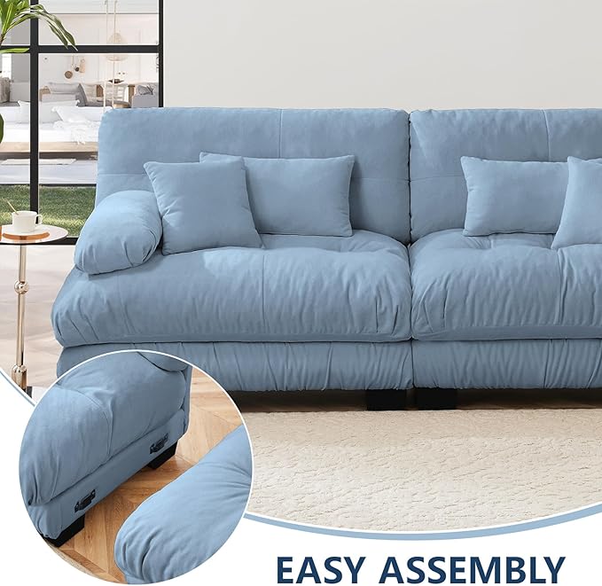 173.2 Oversized L Shaped Couch Chenille Modular Sectional Sofa 4 Seater Deep Seat Sofa with Movable Ottoman Modern Cloud Couch with Thick Seat Cushion Sectional Couches for Living Room Blue