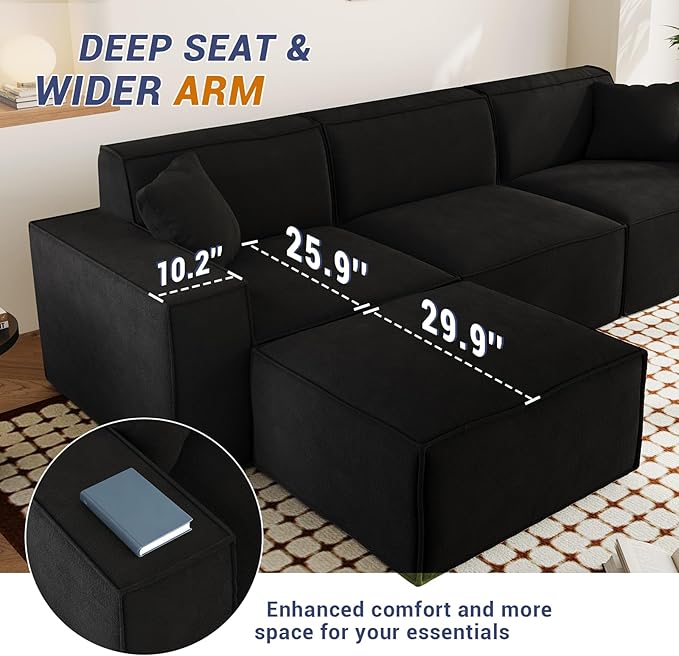 110Cloud Sectional Couch Chenille Boneless Couch L Shaped with Deep Seats &amp Wide Armrests Convertible Modular Sectional Sofa Memory Foam Compression Floor Sofa for Living Room No Assembly Requ