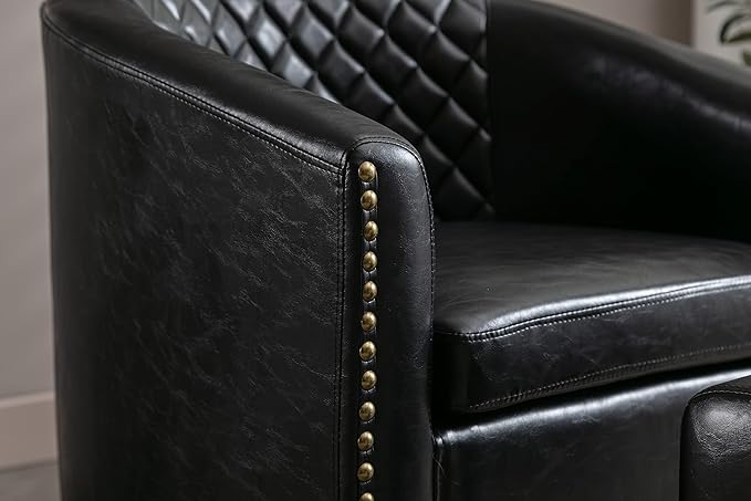 Accent Chair with Ottoman Mid Century Modern Barrel Chair Upholstered Club Tub Round Arms Chair for Living Room